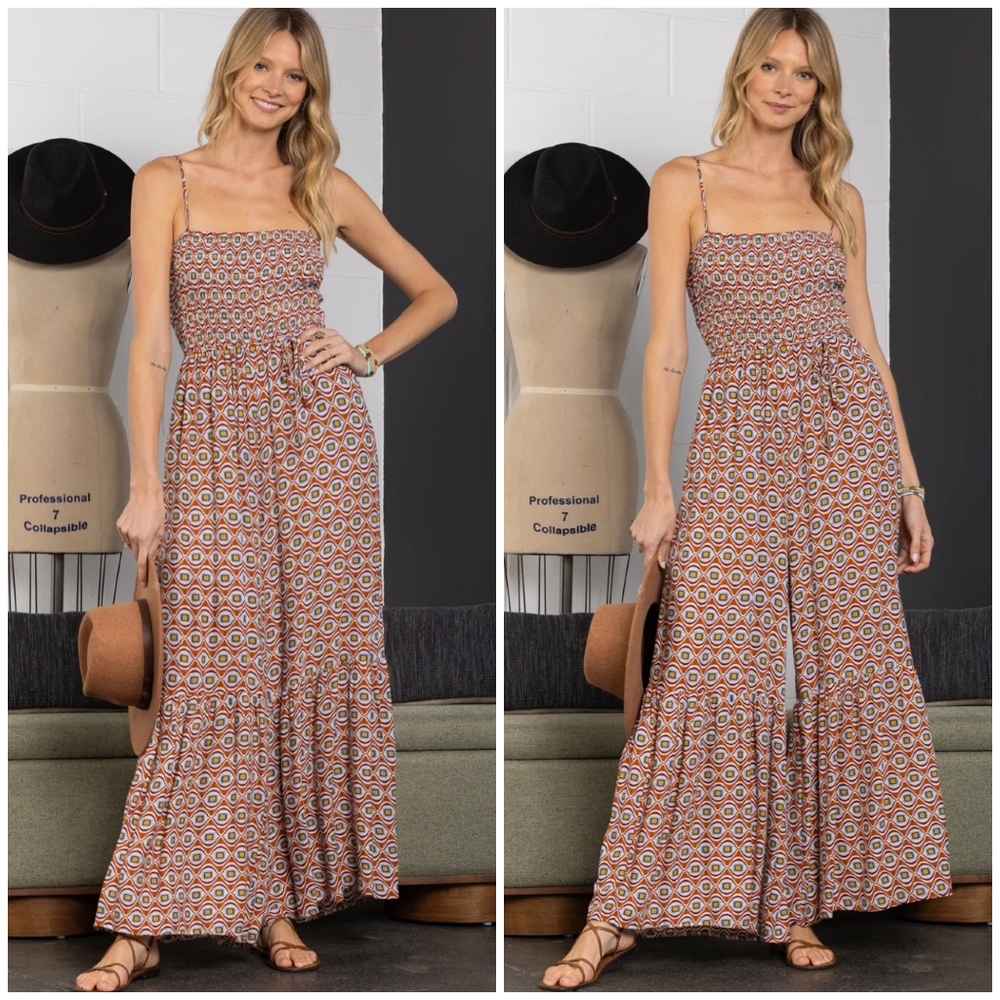 Ces Femme Boho Chic Wide Flare Leg Jumpsuit - Picture 2 of 7
